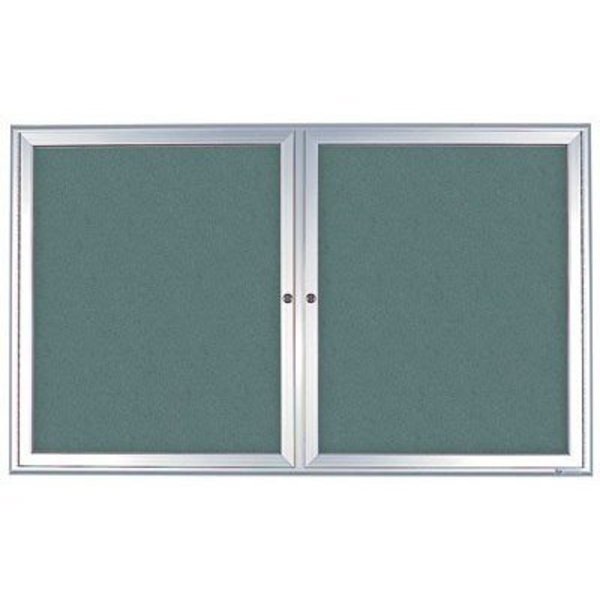 United Visual Products Double Door Enclosed Radius EZ Tack Board, 42"x32", Black/Blue UV7002EZ5-BLUE-BLACK
